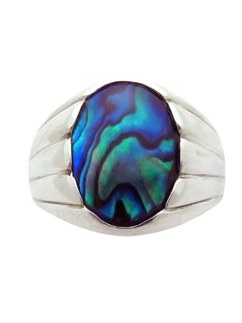 Vintage 1960s Men's Large Sterling Silver Southwestern Abalone Ring Size 13.75